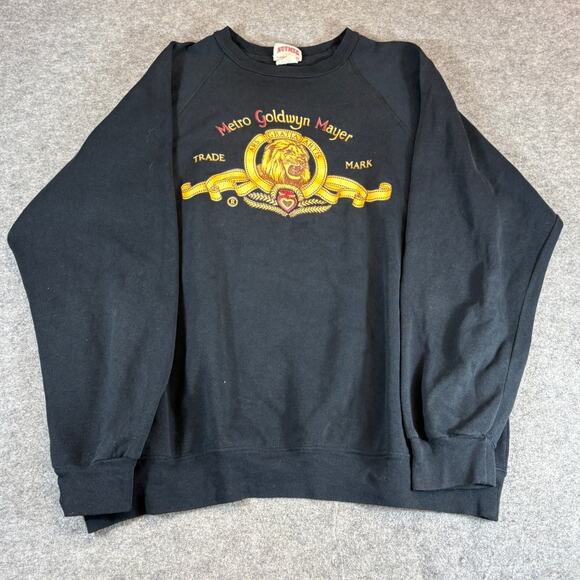 VTG 80s Metro Goldwyn Mayer Sweatshirt Mens XL Black Lion Logo Pullover Nutmeg - Picture 4 of 6
